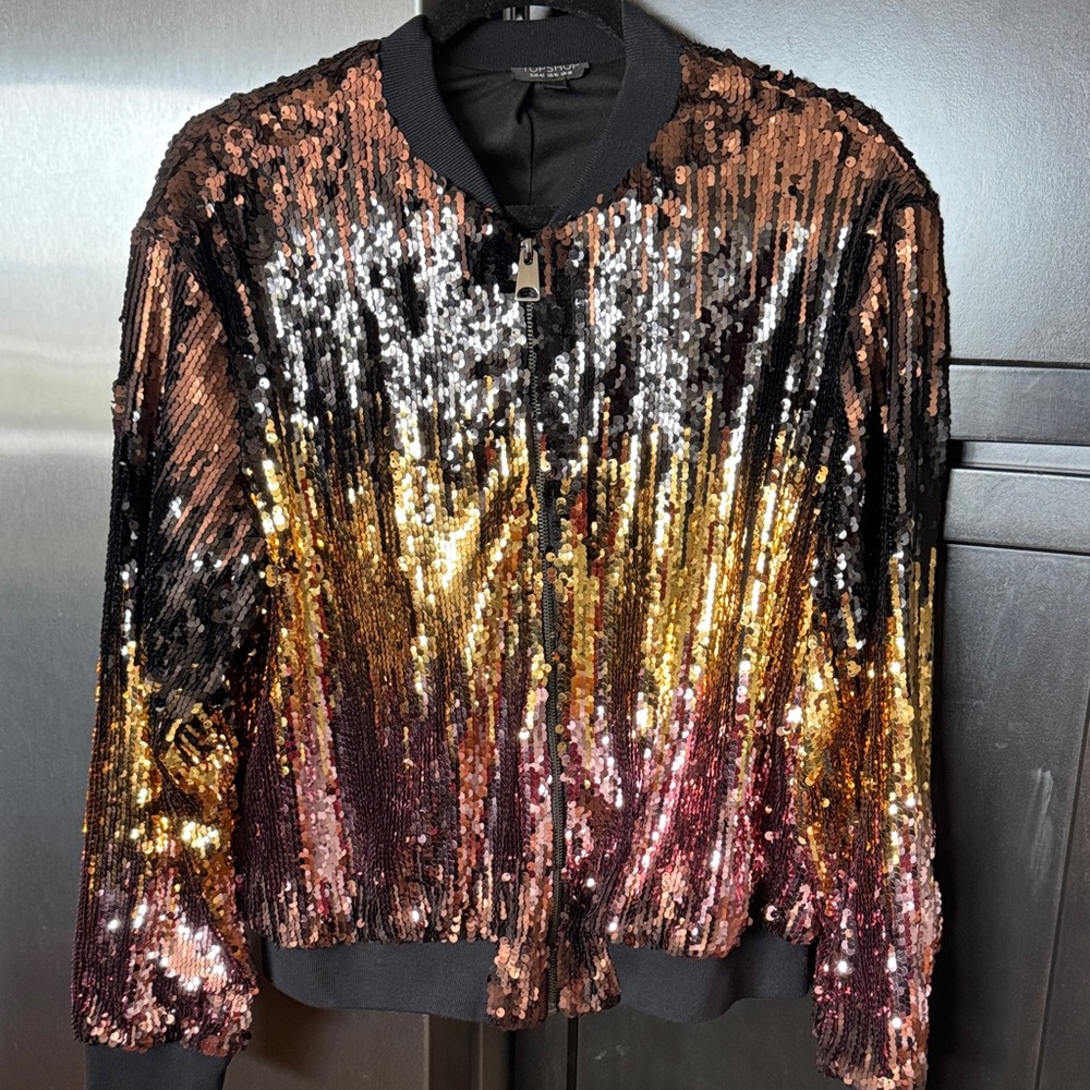 Topshop Sequin Ombré Bomber Jacket